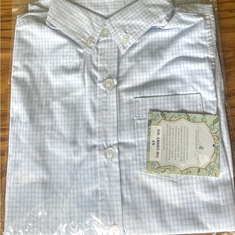 Boys 6X Light Blue Checkered Button-Down Shirt